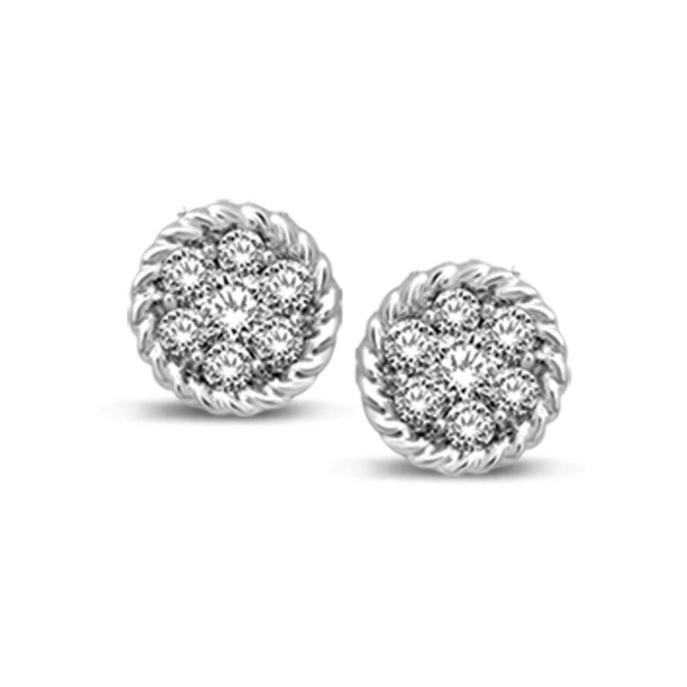 14K White Gold 1/5 Ctw Diamond Round Stud Earrings