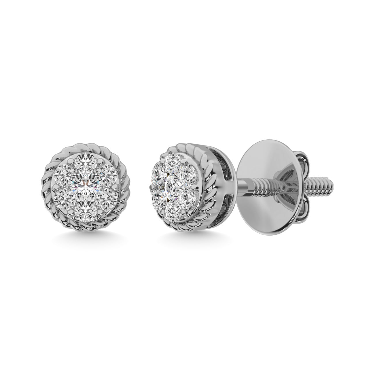 14K White Gold 1/5 Ctw Diamond Round Stud Earrings