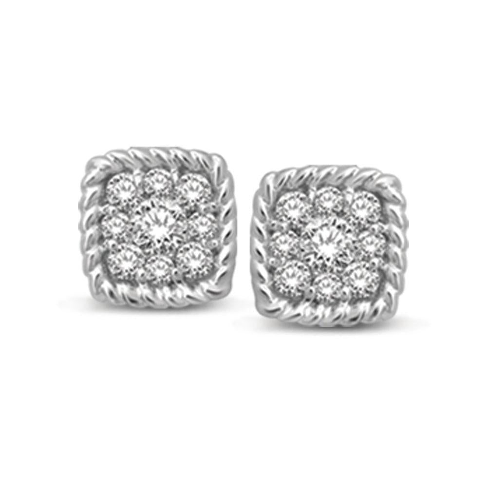 14K White Gold 1/5 Ctw Diamond Square Flower Stud Earrings