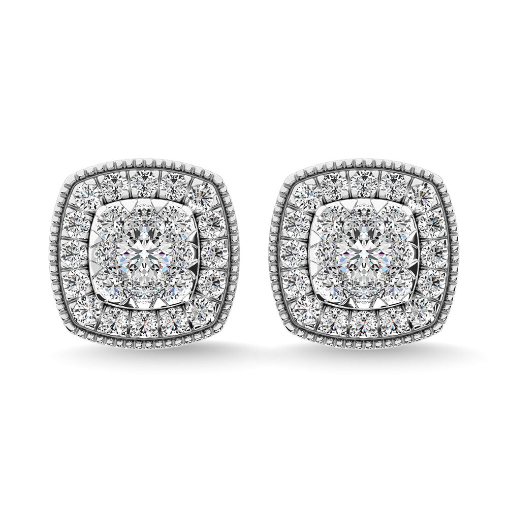 Diamond 5/8 Ct.Tw. Cluster Earrings in 14K White Gold