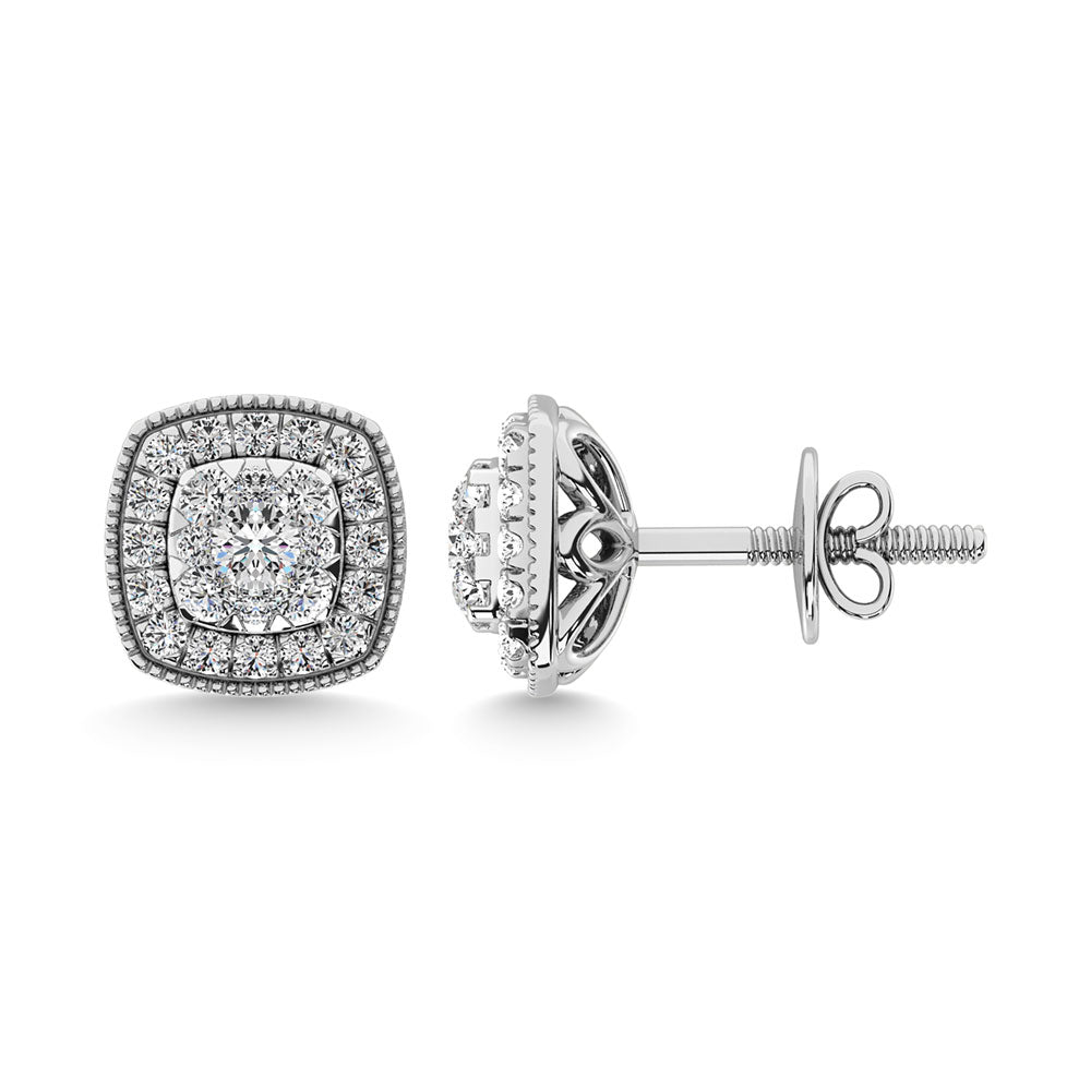 Diamond 5/8 Ct.Tw. Cluster Earrings in 14K White Gold