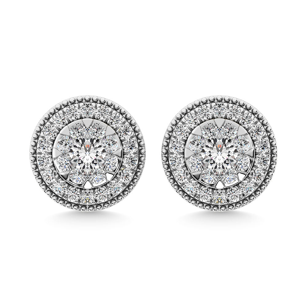 Diamond 5/8 Ct.Tw. Cluster Earrings in 14K White Gold