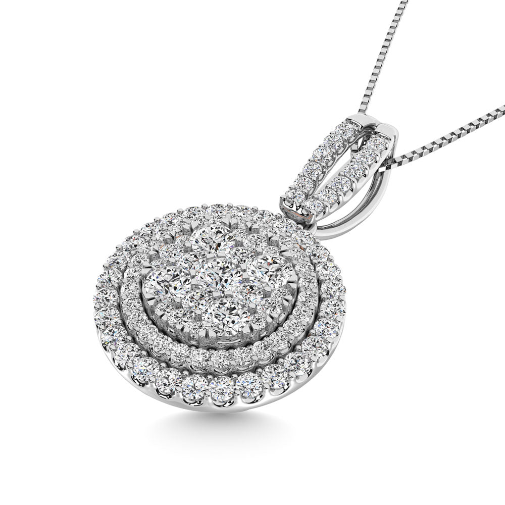 Diamond 1 3/4 Ct.Tw. Oval Shape Cluster Pendant in 14K White Gold