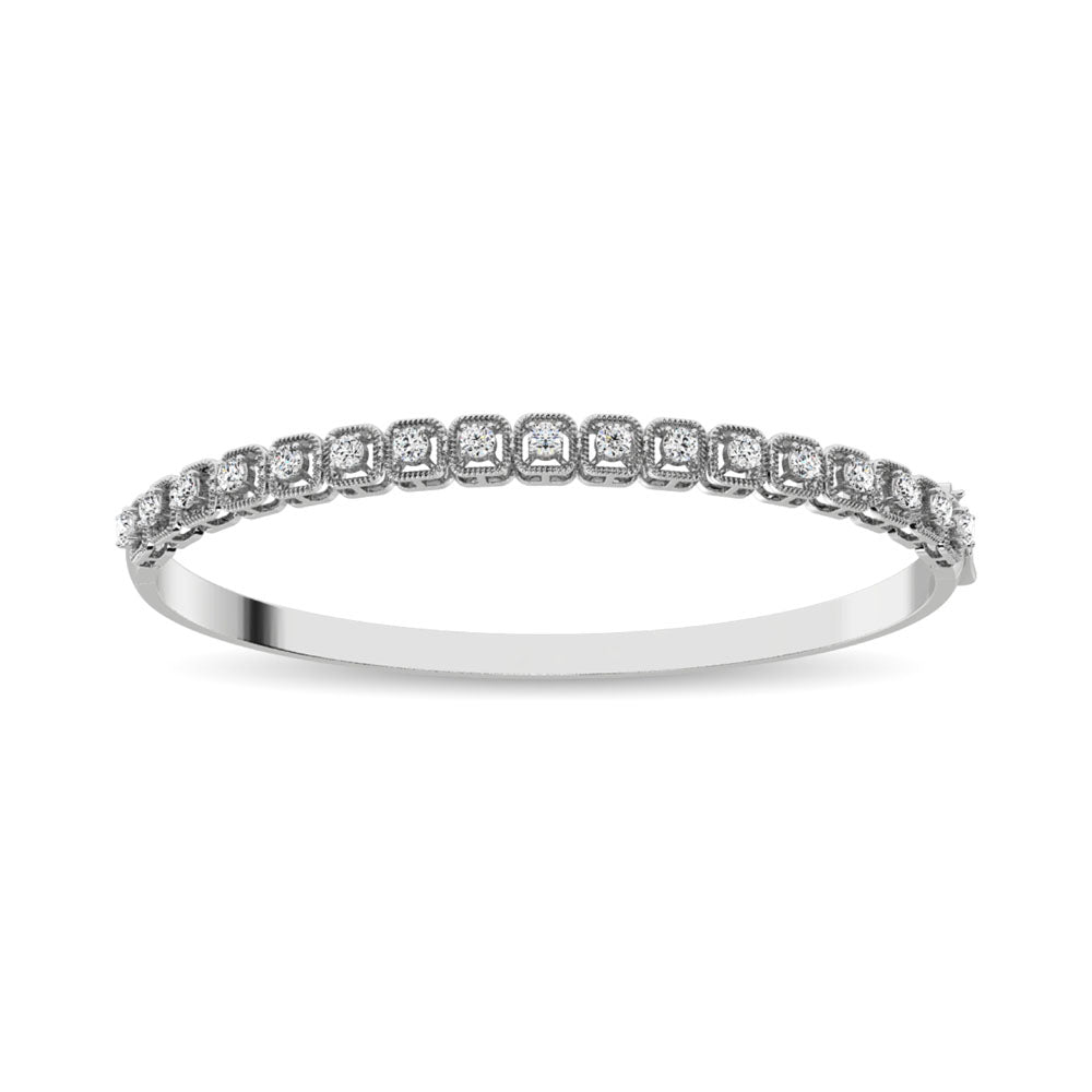 14K White Gold Diamond 1 Ct.Tw. Bangle With Milgrain Details