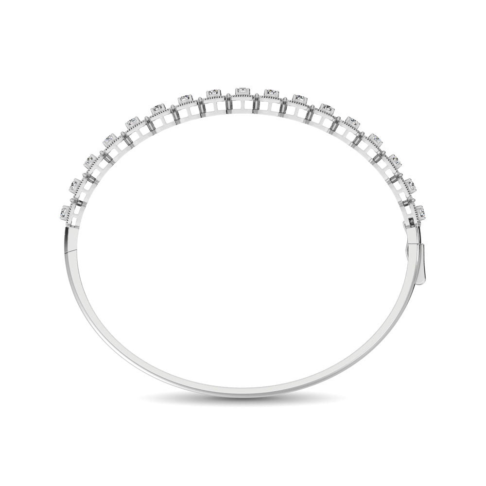 14K White Gold Diamond 1 Ct.Tw. Bangle With Milgrain Details