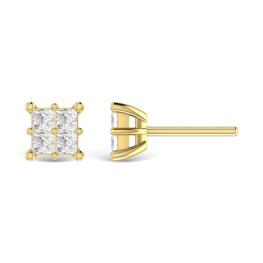 Diamond 1 Ct.Tw. Princess Cut Fashion Earrings in 14K Yellow Gold