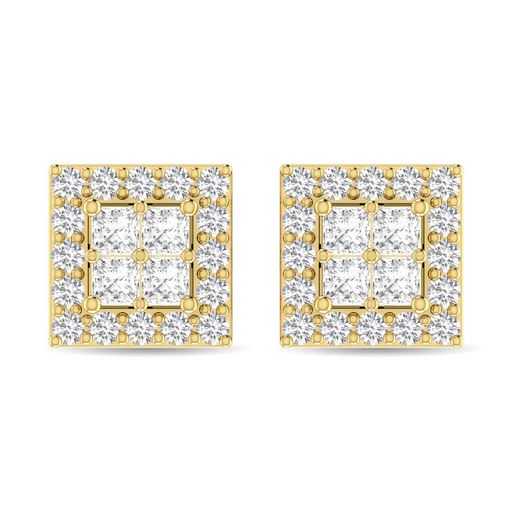 Diamond 3/4 Ct.Tw. Round and Princess Fashion Earrings in 14K Yellow Gold