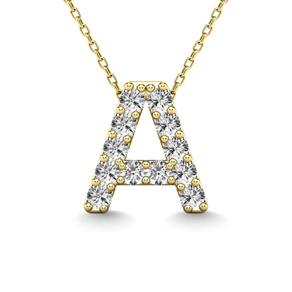 14K Yellow Gold Letter A Diamond Pendant 1/8 Ctw