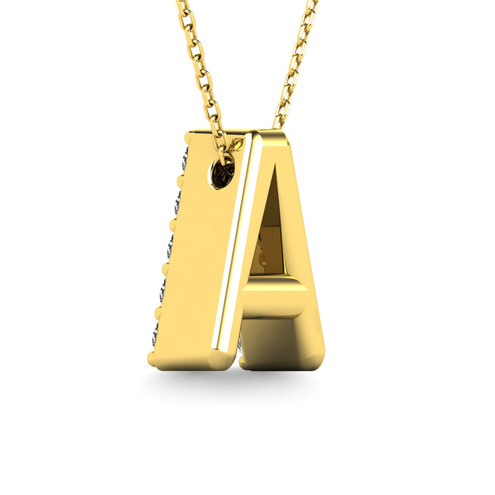 14K Yellow Gold Letter A Diamond Pendant 1/8 Ctw