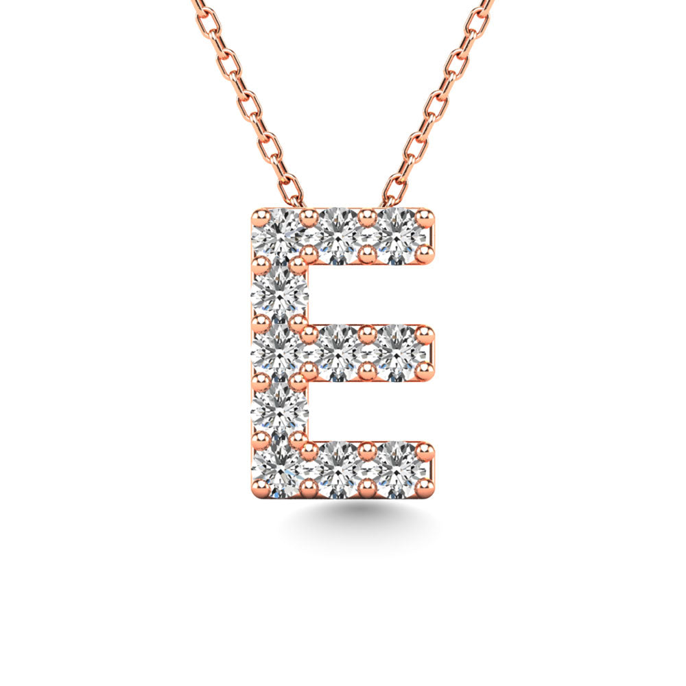 Diamond 1/10 Ct.Tw. Letter E Pendant in 14K Rose Gold""