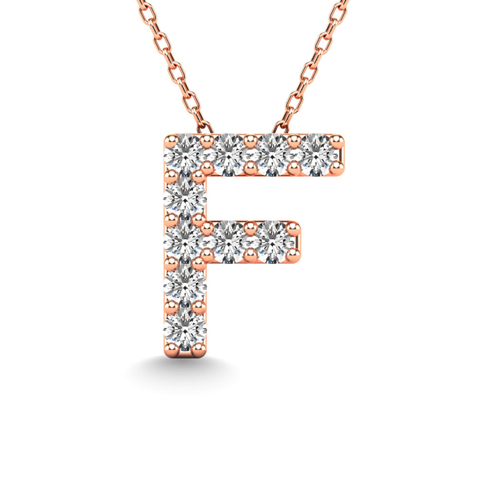 Diamond 1/10 Ct.Tw. Letter F Pendant in 14K Rose Gold""