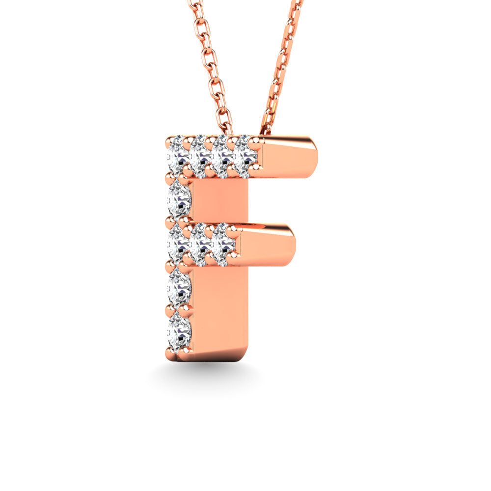 Diamond 1/10 Ct.Tw. Letter F Pendant in 14K Rose Gold""