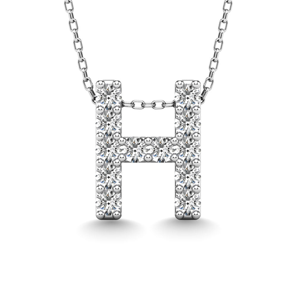 Diamond 1/8 Ct.Tw. Letter H Pendant in 14K White Gold""