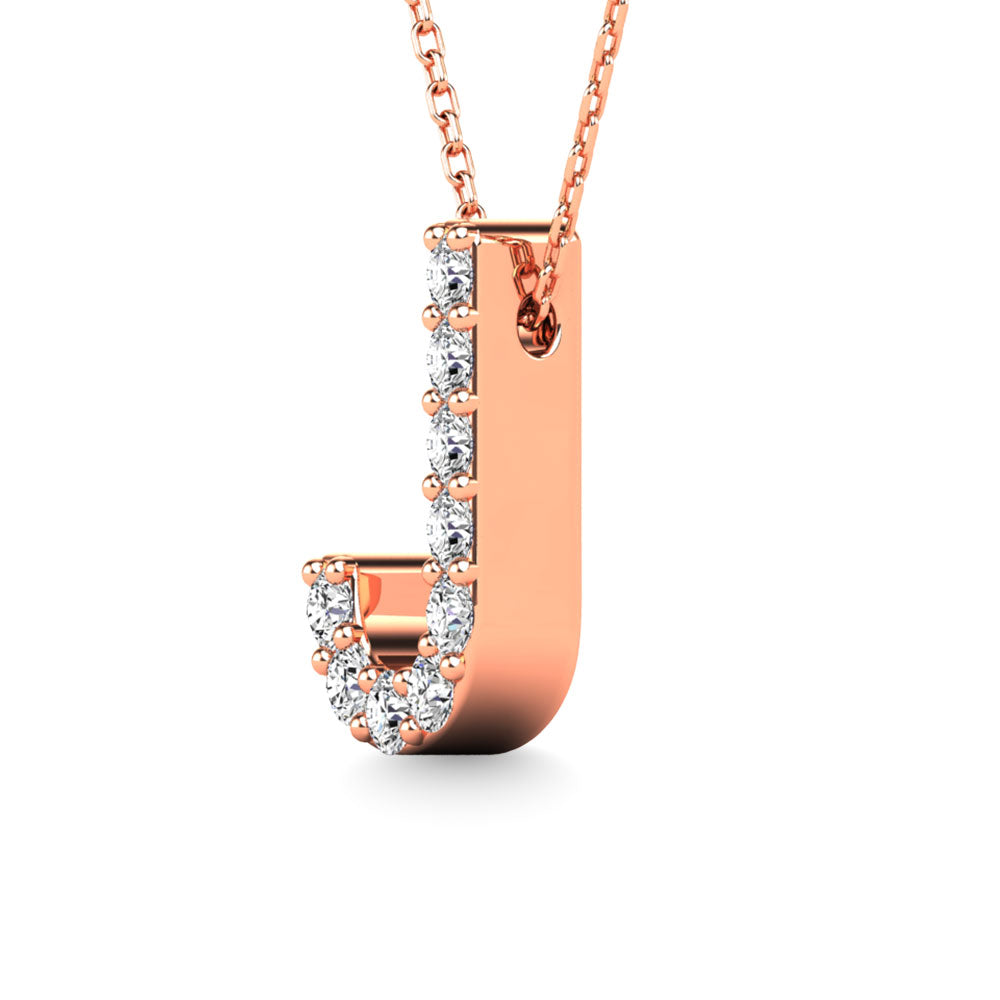 Diamond 1/10 Ct.Tw. Letter J Pendant in 14K Rose Gold""