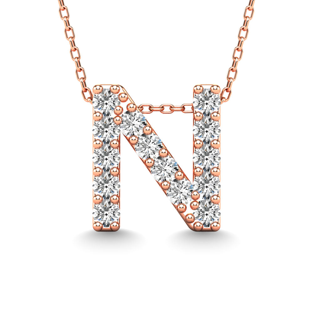 Diamond 1/6 Ct.Tw. Letter N Pendant in 14K Rose Gold""