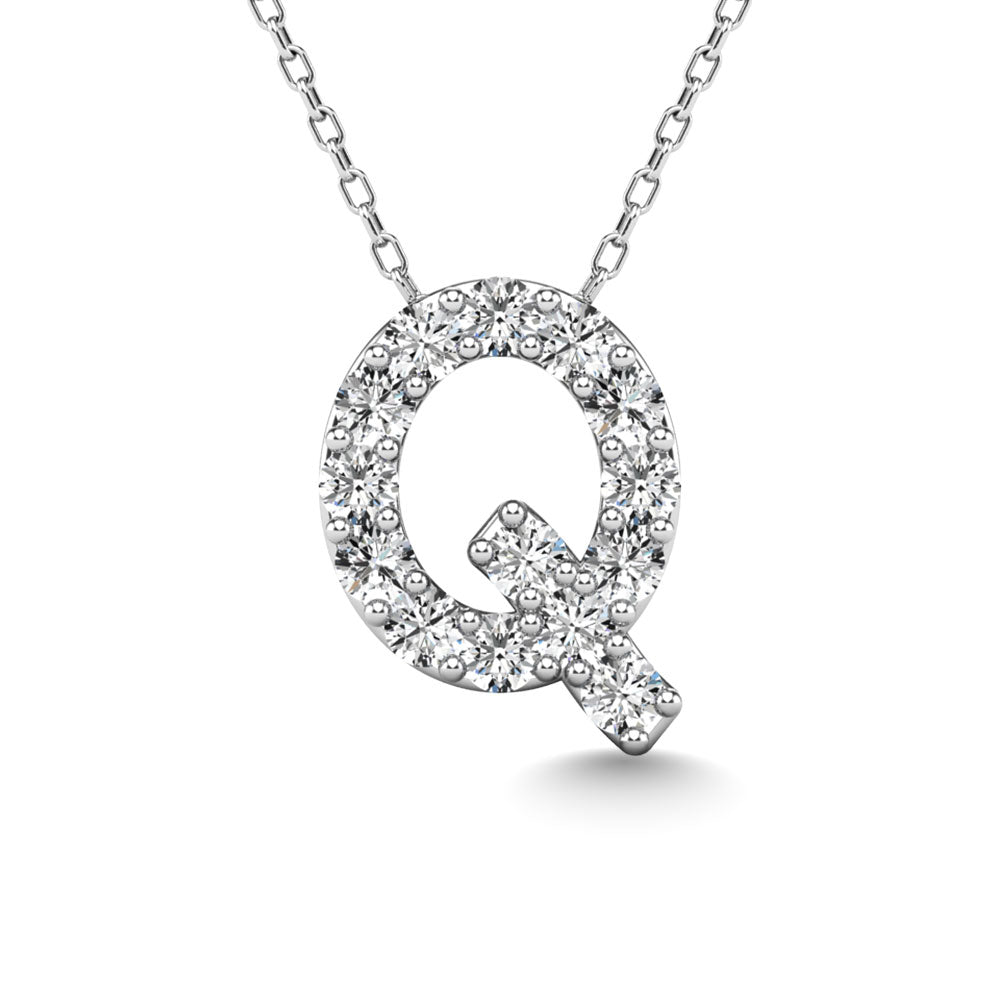 Diamond 1/6 Ct.Tw. Letter Q Pendant in 14K White Gold""