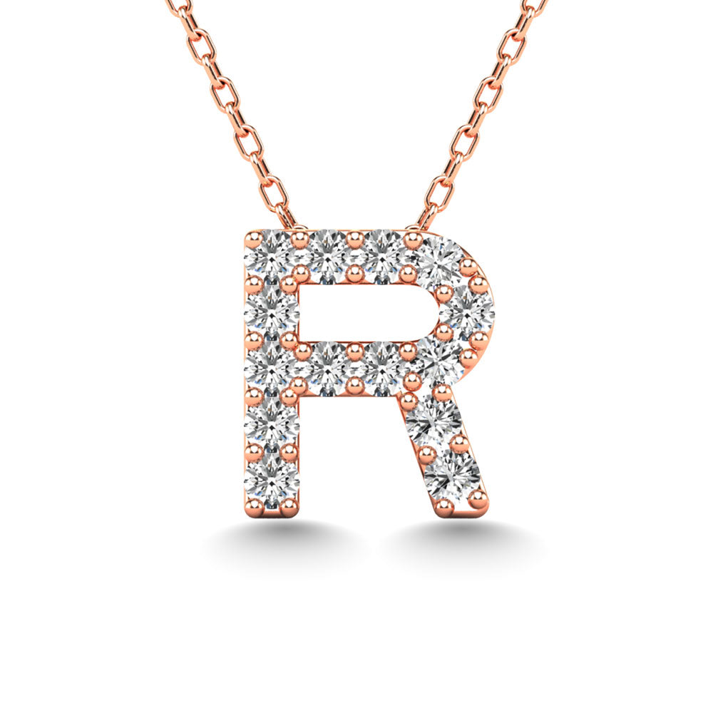 Diamond 1/8 Ct.Tw. Letter R Pendant in 14K Rose Gold""