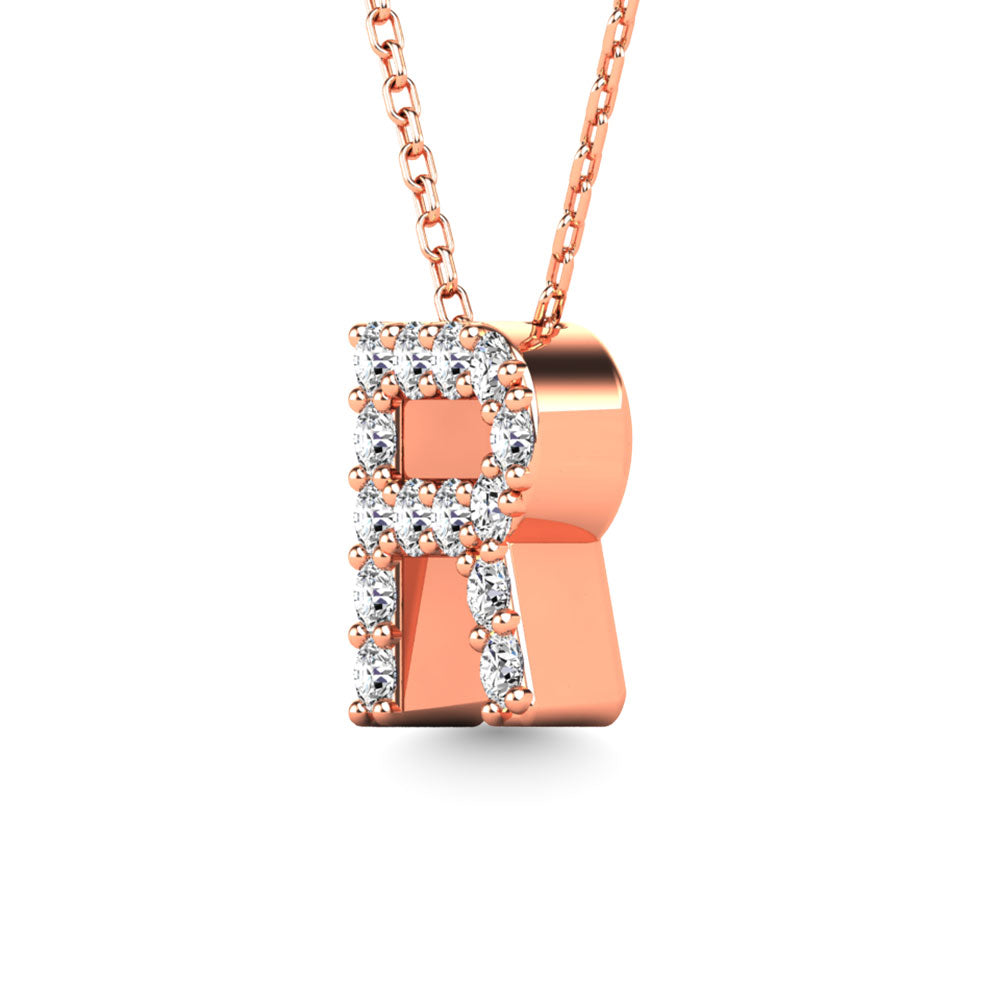 Diamond 1/8 Ct.Tw. Letter R Pendant in 14K Rose Gold""