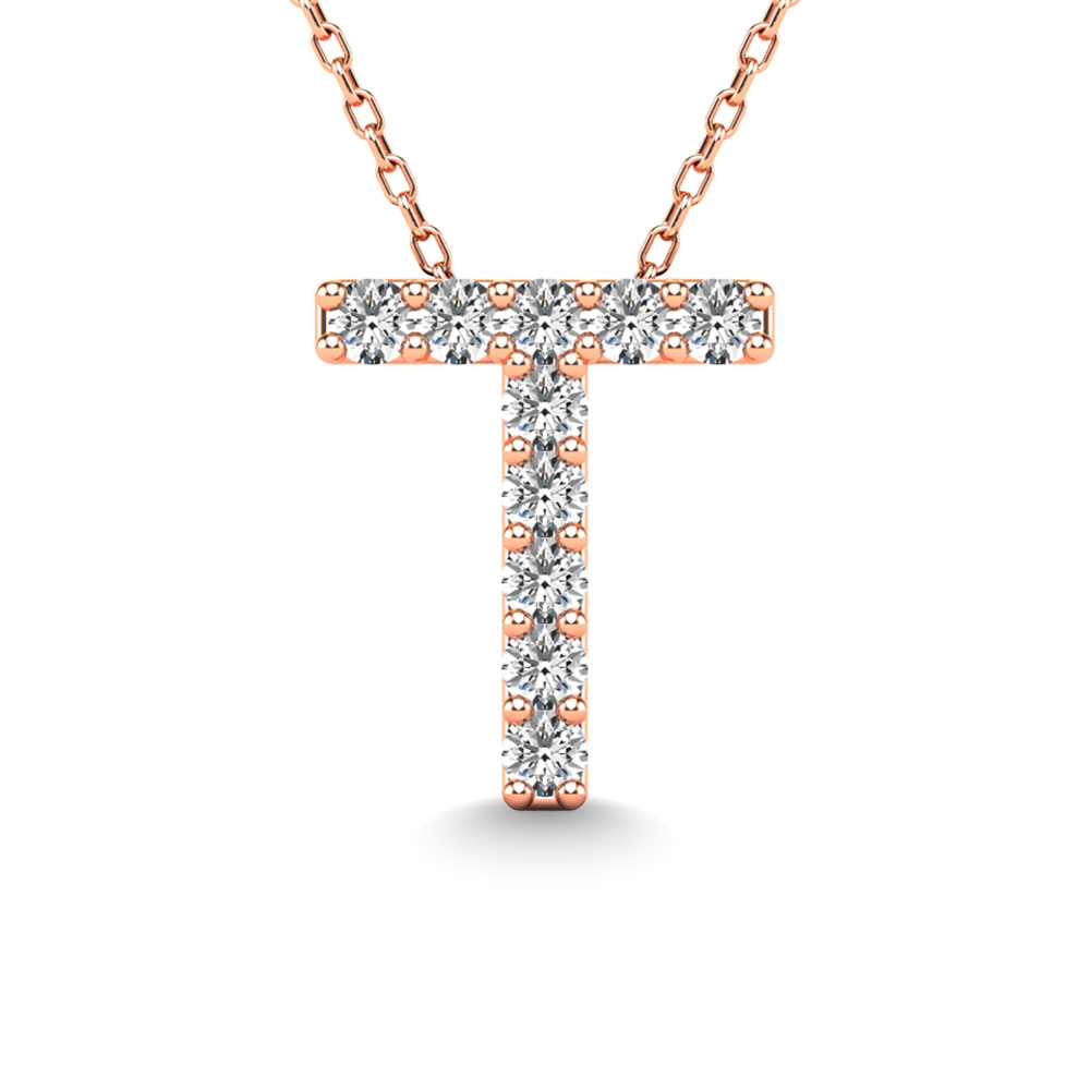 Diamond 1/10 Ct.Tw. Letter T Pendant in 14K Rose Gold""