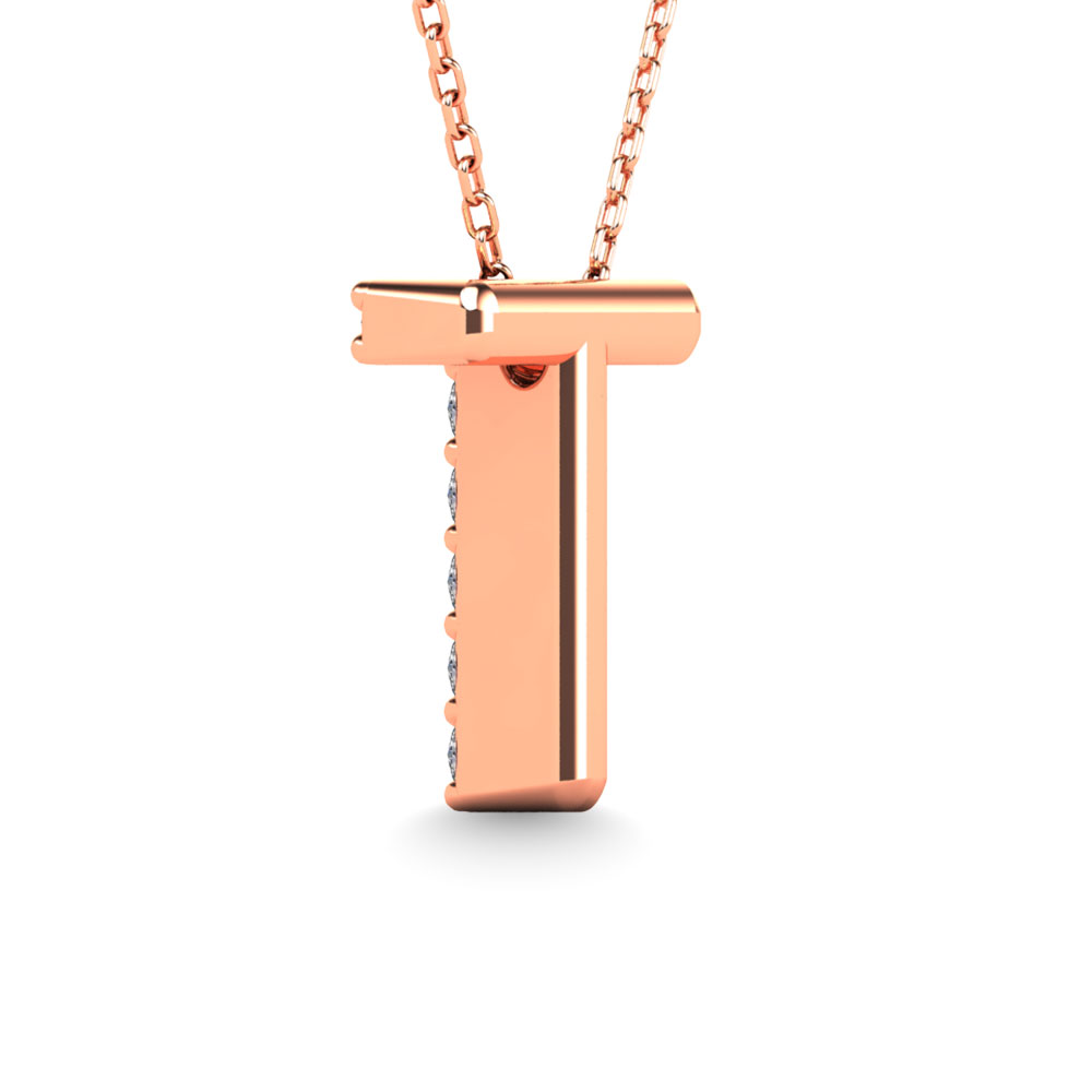 Diamond 1/10 Ct.Tw. Letter T Pendant in 14K Rose Gold""