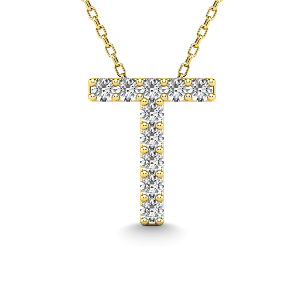 Diamond 1/10 Ct.Tw. Letter T Pendant in 14K Yellow Gold""