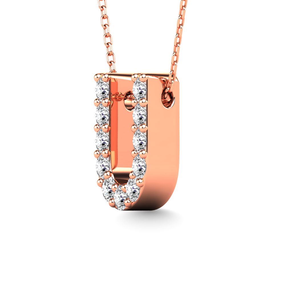 Diamond 1/10 Ct.Tw. Letter U Pendant in 14K Rose Gold""