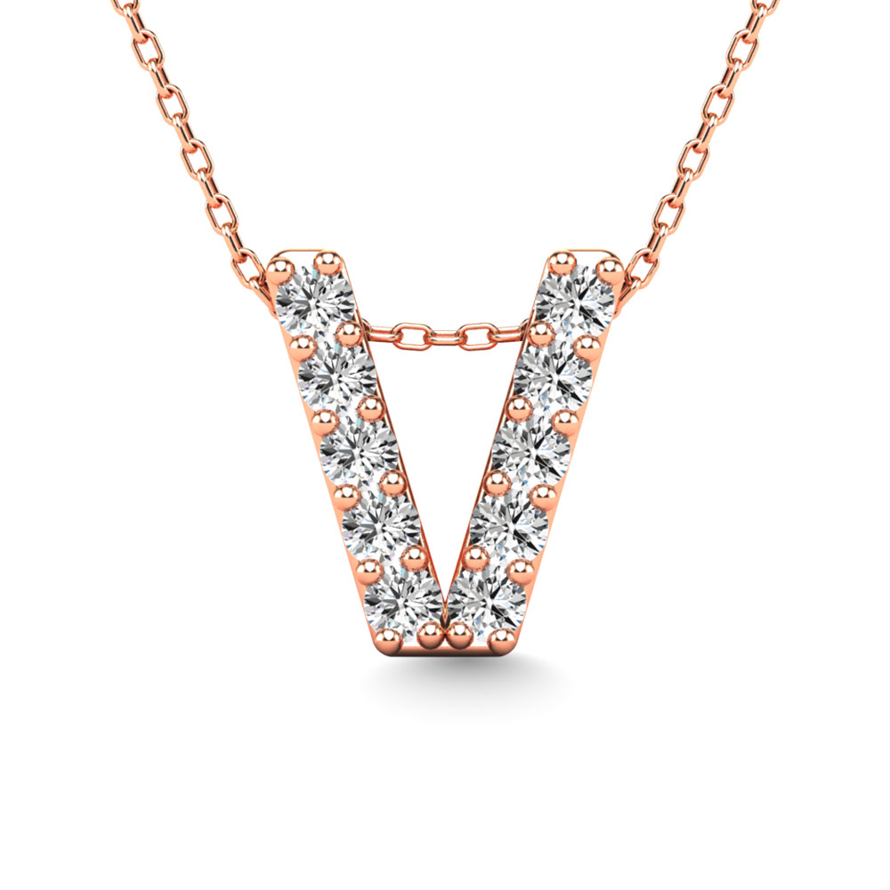 Diamond 1/10 Ct.Tw. Letter V Pendant in 14K Rose Gold""