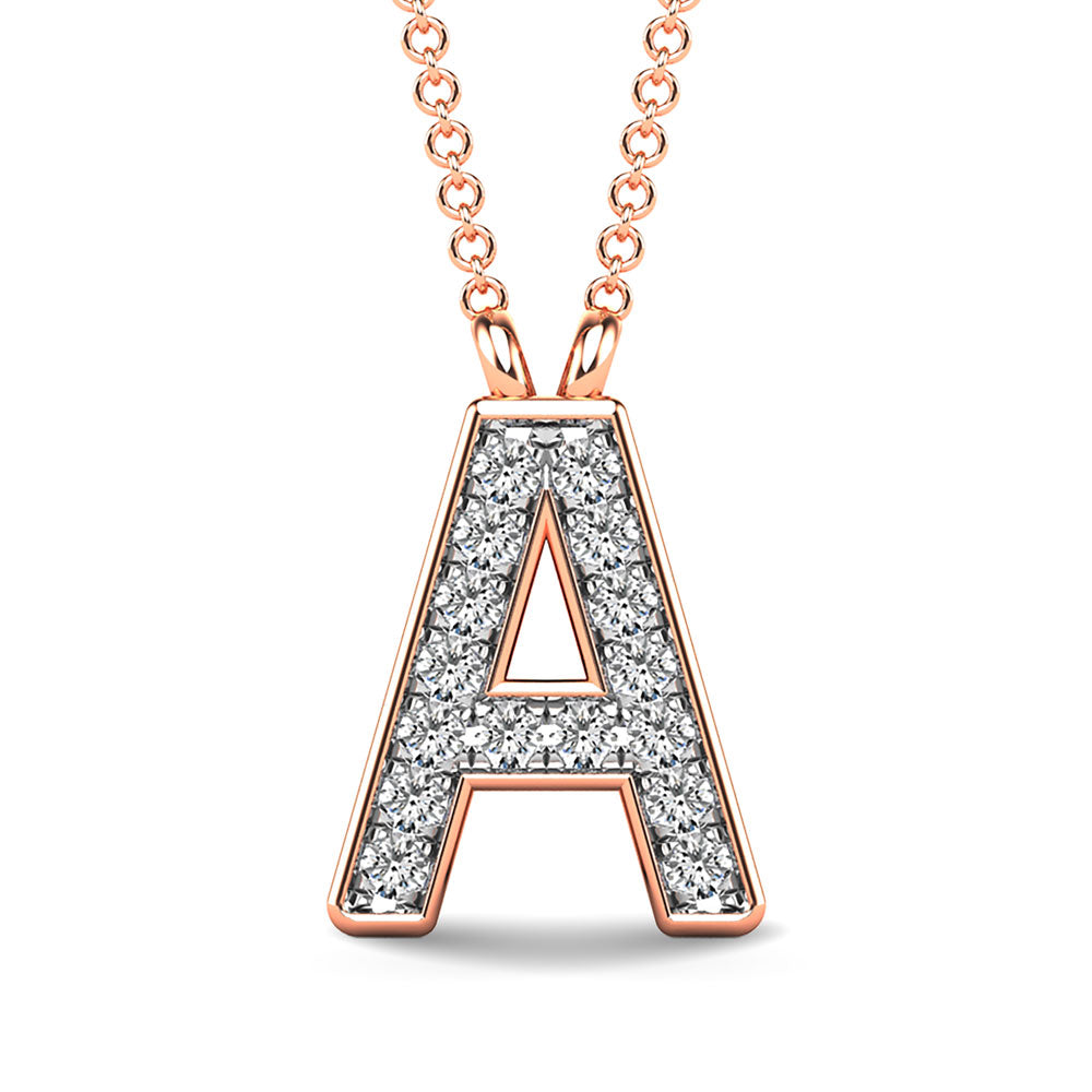 10K Rose Gold Letter A Diamond Pendant 1/20 ctw