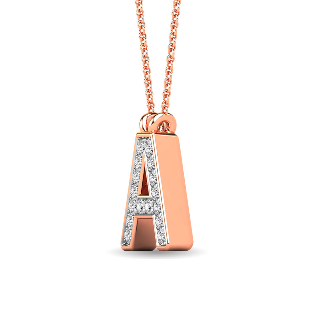 10K Rose Gold Letter A Diamond Pendant 1/20 ctw