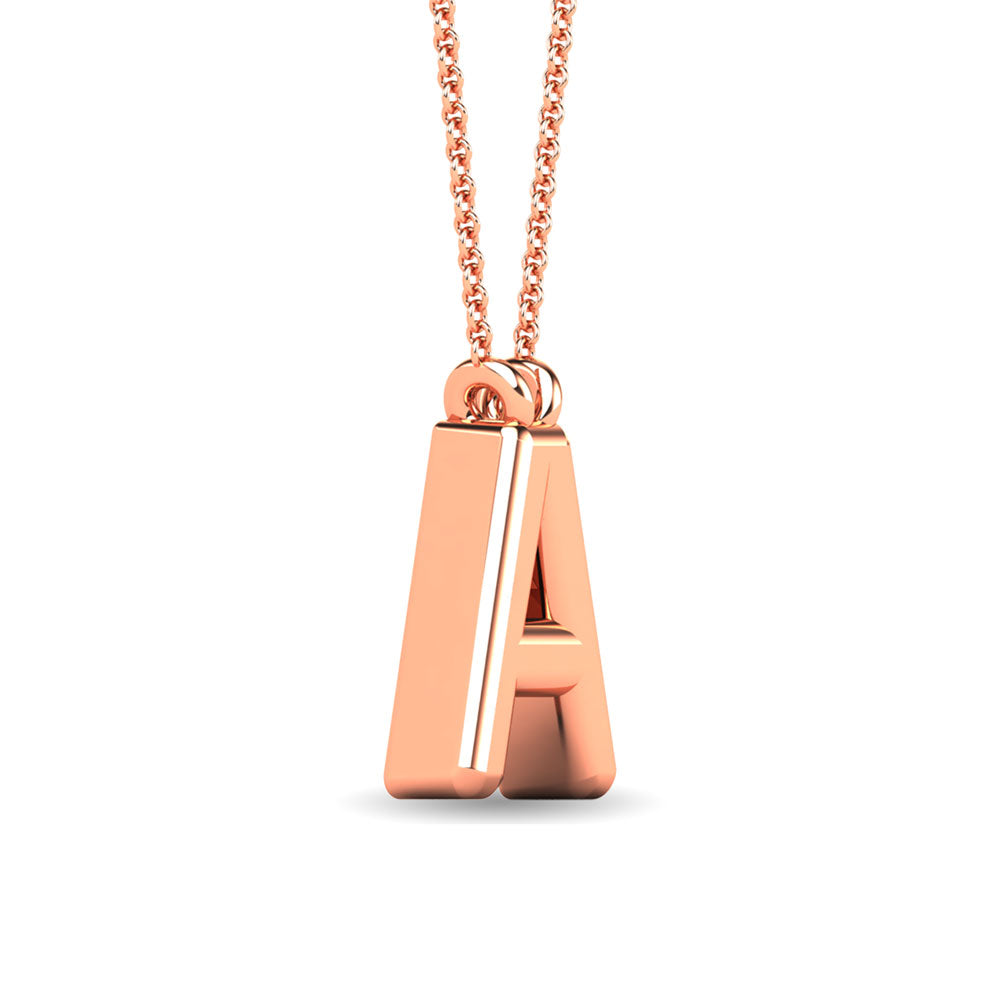 10K Rose Gold Letter A Diamond Pendant 1/20 ctw