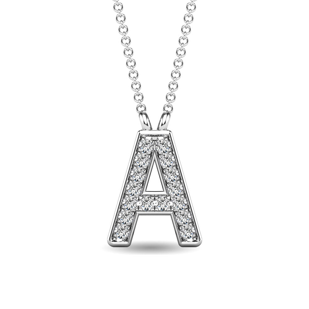 10K White Gold Letter A Diamond Pendant 1/20 Ctw