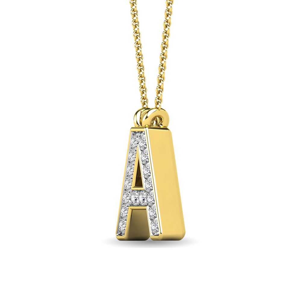 10K Yellow Gold Letter A Diamond Pendant 1/20 Ctw