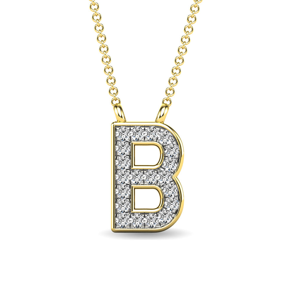 10K Yellow Gold Letter B Diamond Pendant 1/20 Ctw