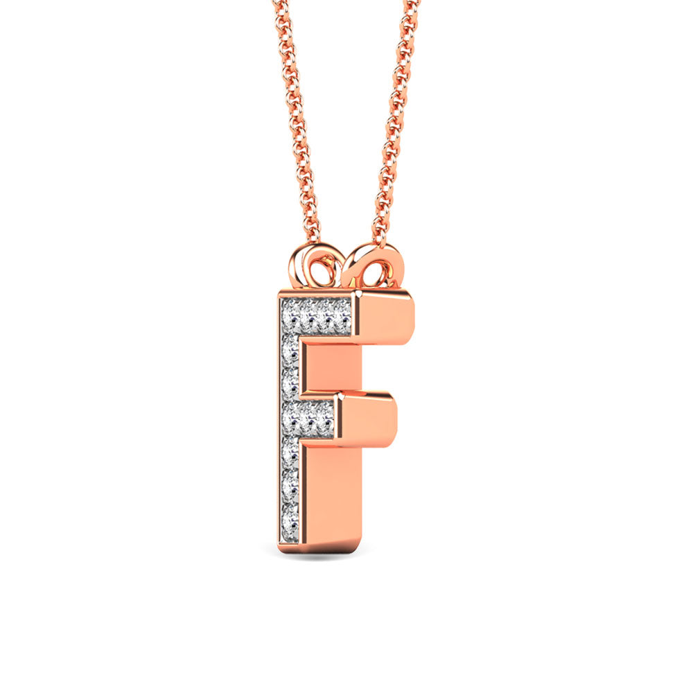 Diamond 1/20 Ct.Tw. Letter F Pendant in 10K Rose Gold""