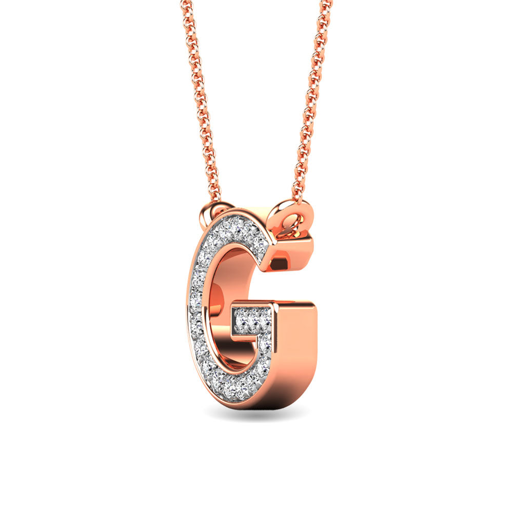 10K Rose Gold Letter G Diamond Pendant 1/20 ctw