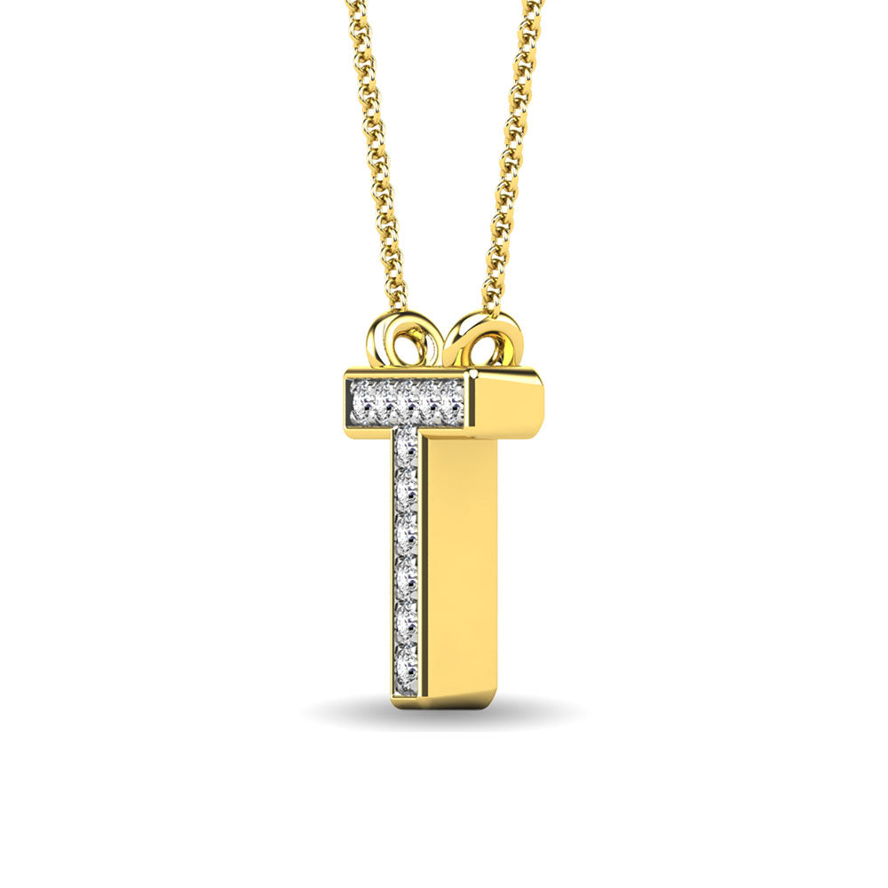 Diamond 1/20 Ct.Tw. Letter T Pendant in 10K Yellow Gold""