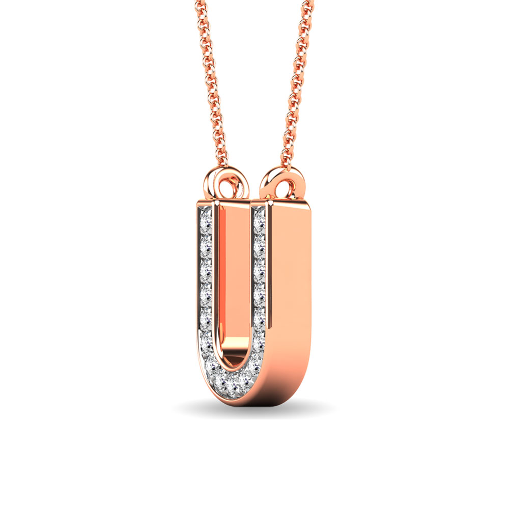 Diamond 1/20 Ct.Tw. Letter U Pendant in 10K Rose Gold""