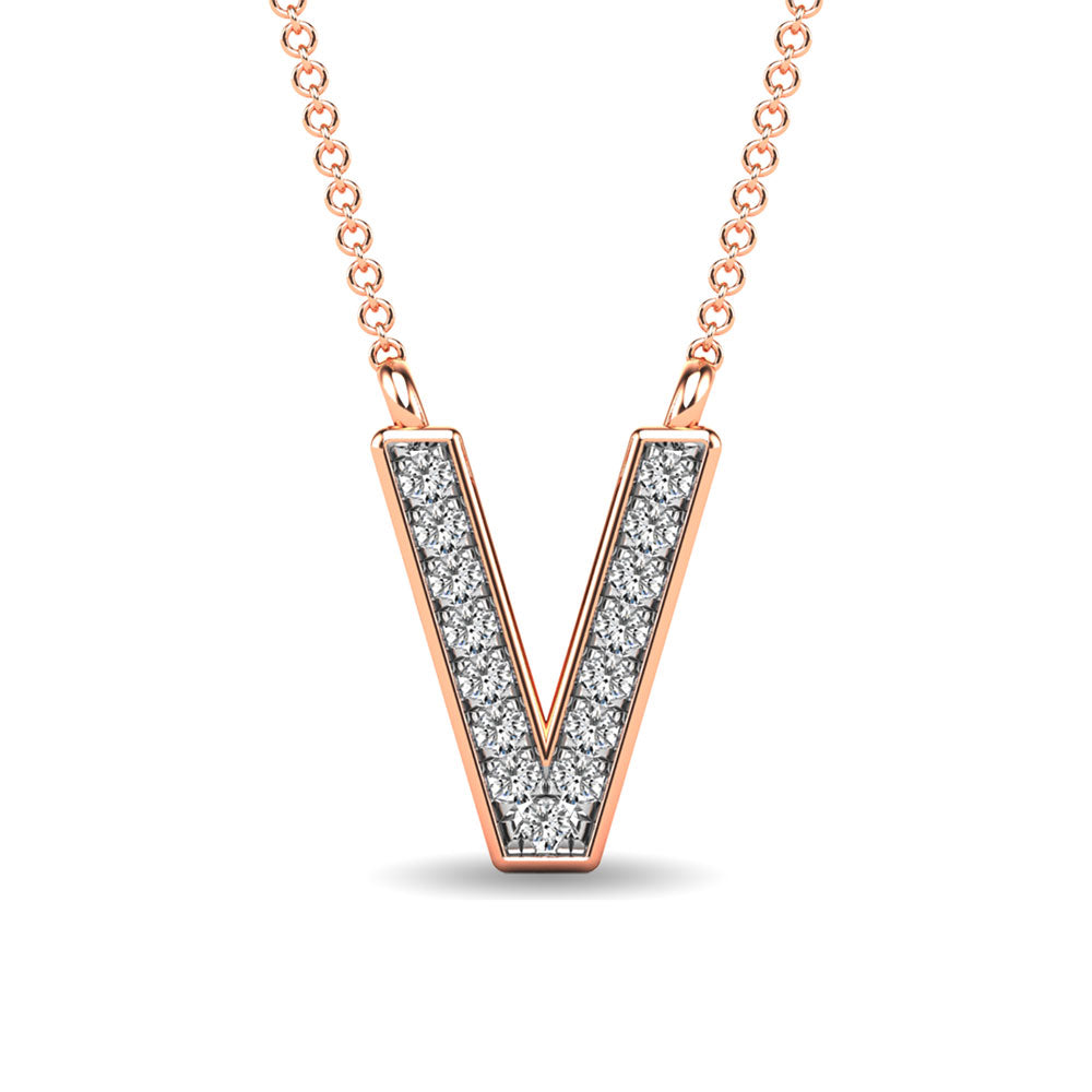 Diamond 1/20 Ct.Tw. Letter V Pendant in 10K Rose Gold""