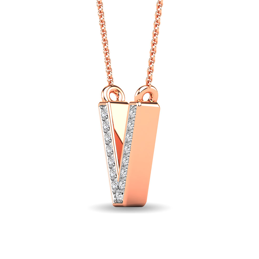 Diamond 1/20 Ct.Tw. Letter V Pendant in 10K Rose Gold""