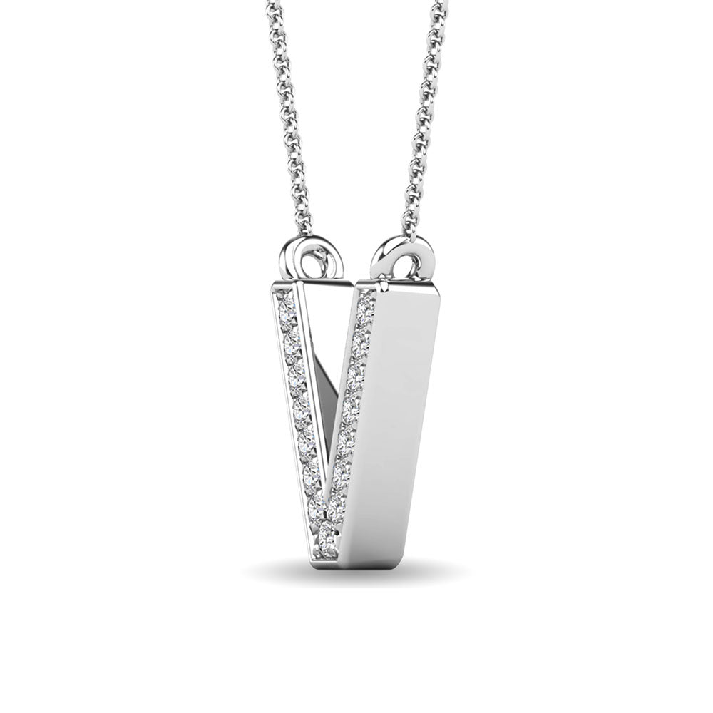 Diamond 1/20 Ct.Tw. Letter V Pendant in 10K White Gold""