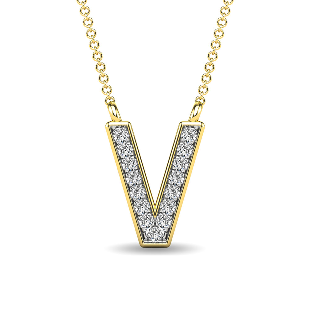 Diamond 1/20 Ct.Tw. Letter V Pendant in 10K Yellow Gold""