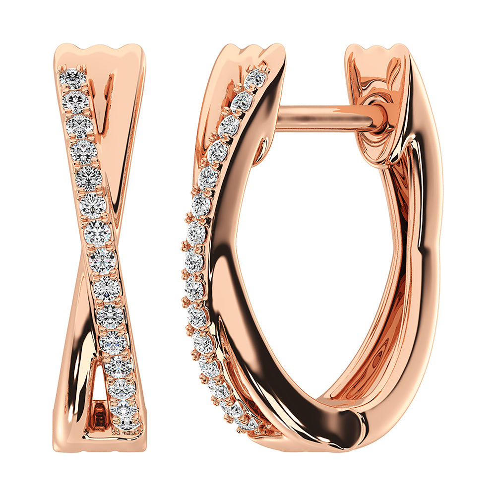 10K Rose Gold 1/10 Ct.Tw. Diamond Cross Over Hoop Earrings