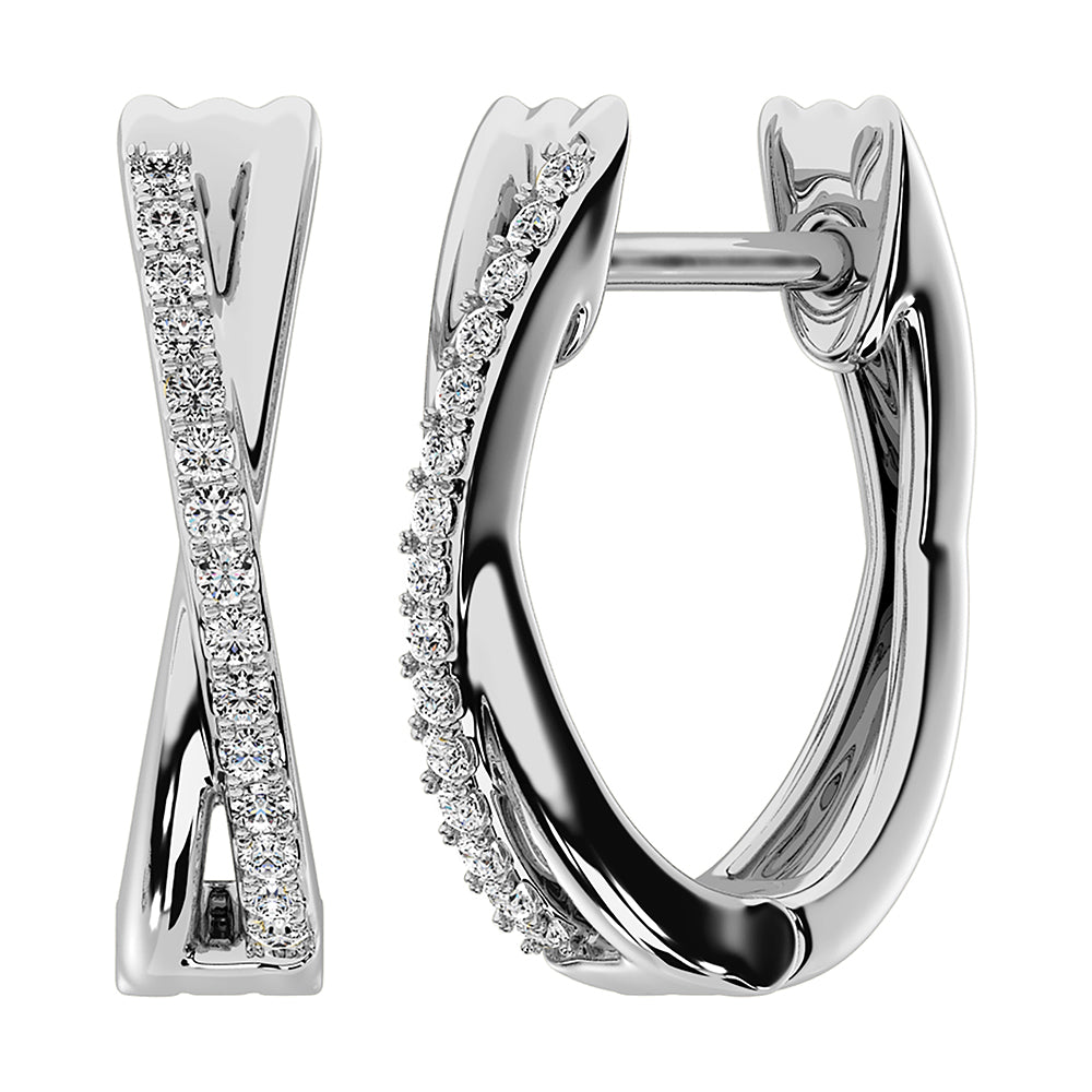 10K White Gold 1/10 Ct.Tw. Diamond Cross Over Hoop Earrings