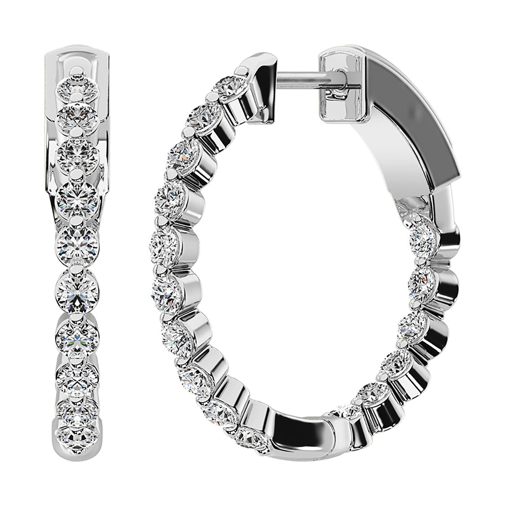 14K White Gold 1 5/8 Ct.Tw. Diamond Round Set Hoop Earrings