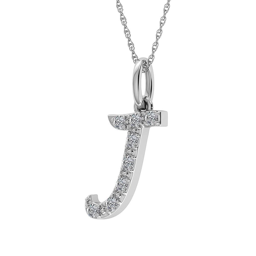 Diamond 1/8 Ct.Tw. Letter J Pendant in 10K White Gold