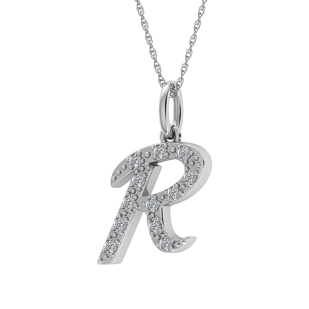 Diamond 1/8 Ct.Tw. Letter R Pendant in 10K White Gold