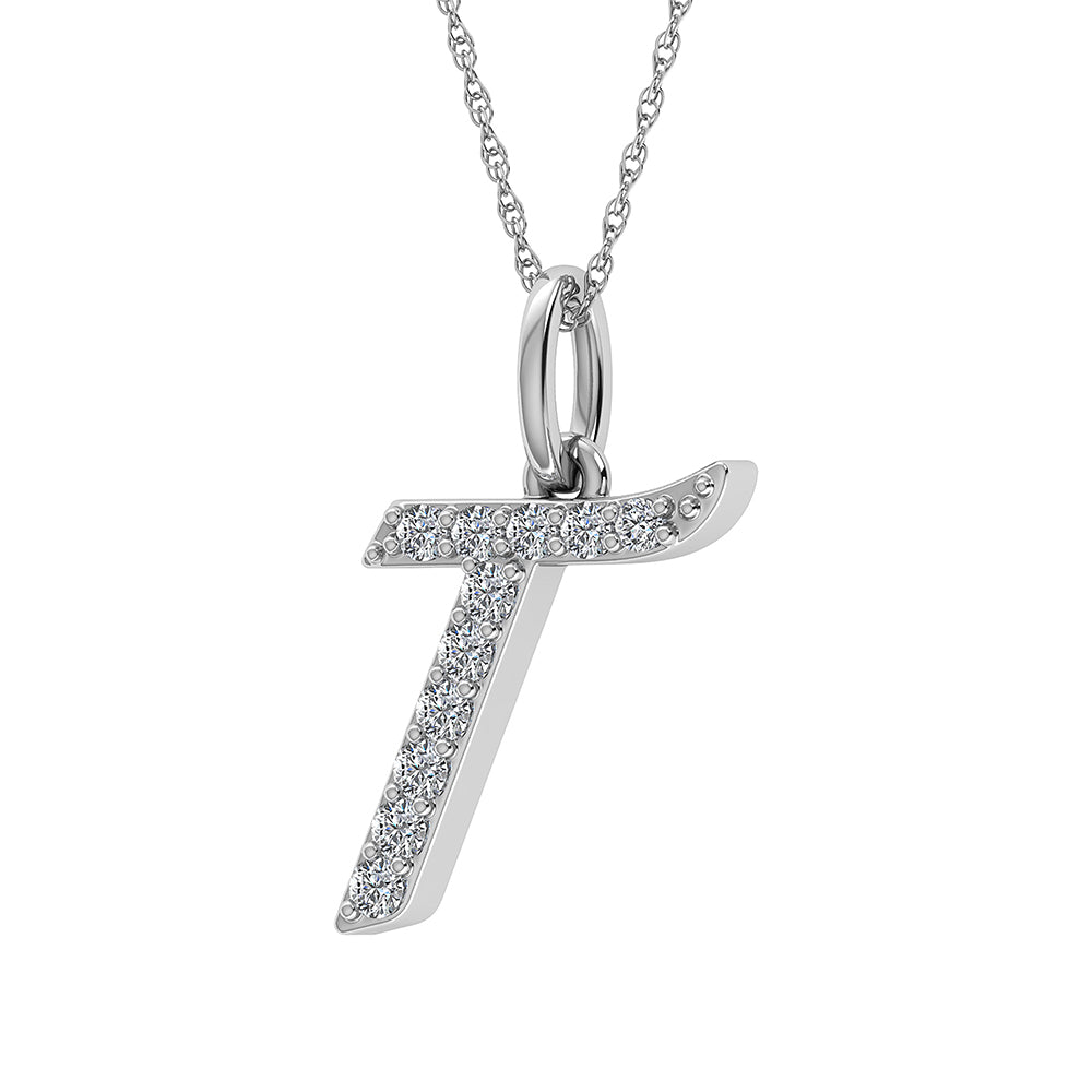 Diamond 1/8 Ct.Tw. Letter T Pendant in 10K White Gold