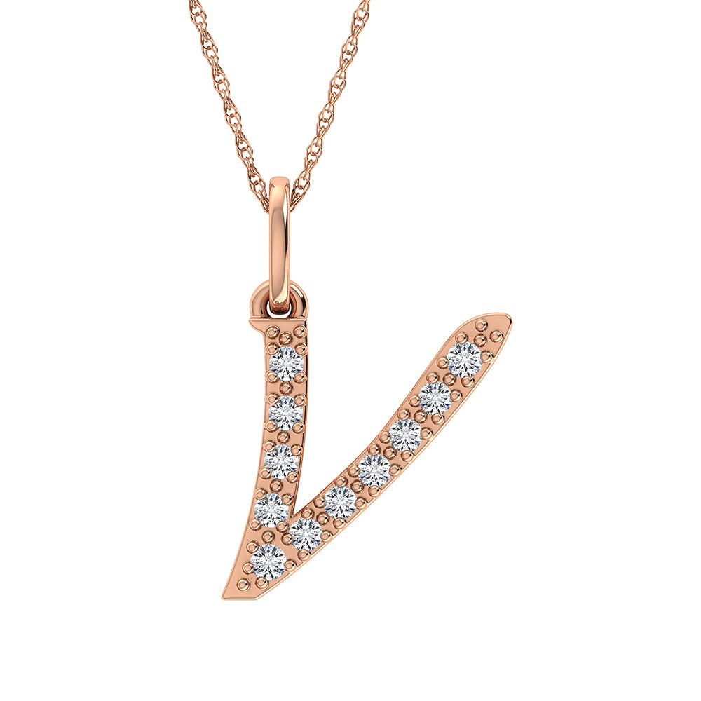 Diamond 1/8 Ct.Tw. Letter V Pendant in 10K Rose Gold