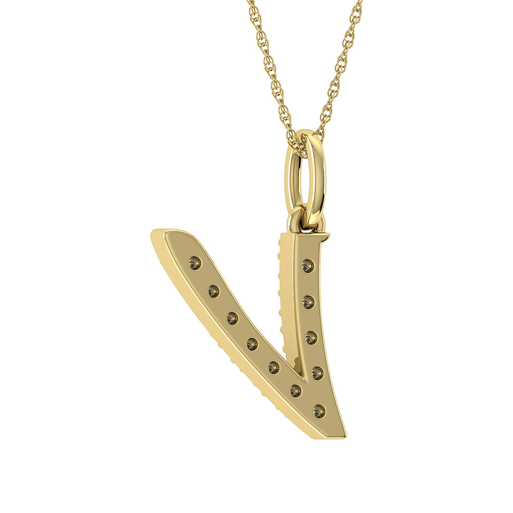 Diamond 1/8 Ct.Tw. Letter V Pendant in 10K Yellow Gold