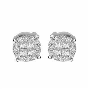 MENS EARRINGS 3/4 CT ROUND/PRINCESS INV DIAMOND 14K WHITE GOLD